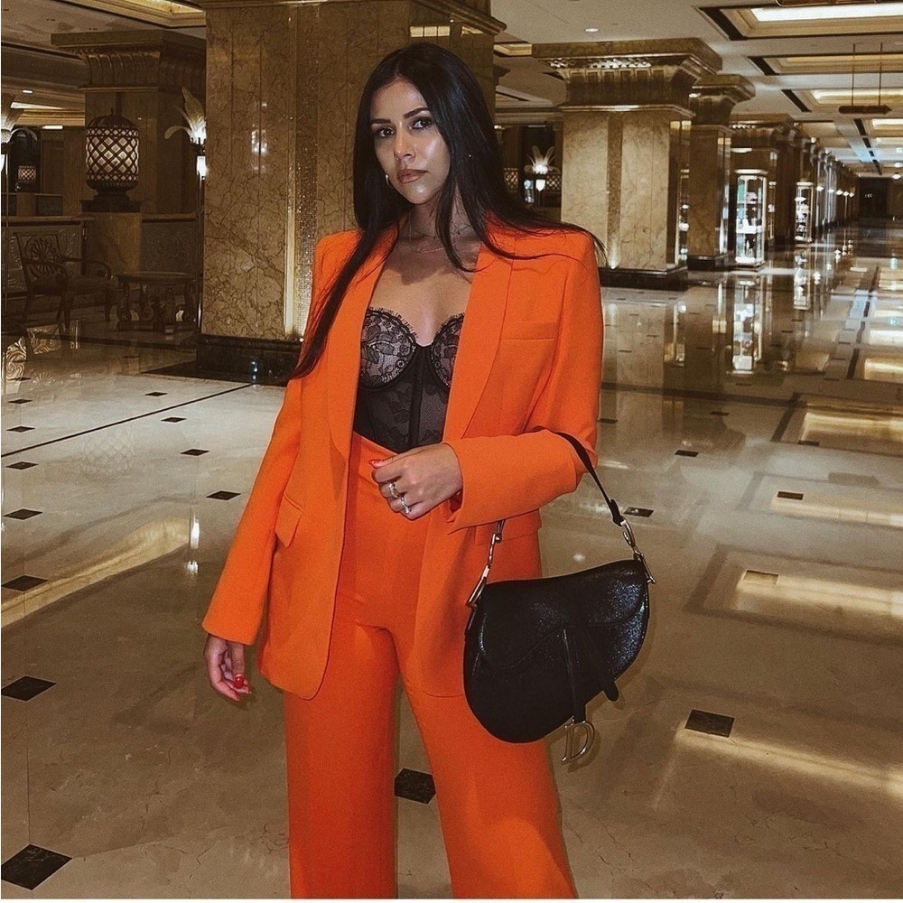 Zara Orange Belted Tuxedo Blazer & Pants Set – Blazer L / Pants XL - Picture 9 of 15